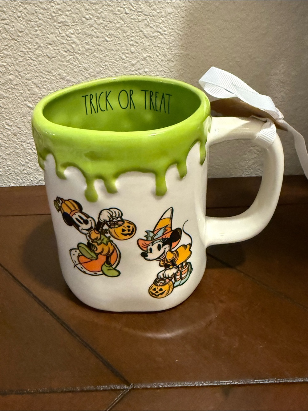 Rae Dunn x Disney Mickey & Minnie ‘Trick or Treat’ Ceramic Mug - Green & White
